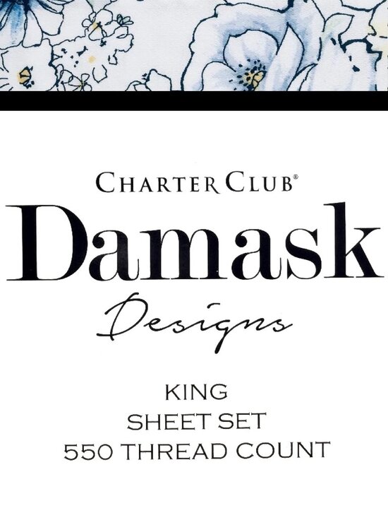 Charter Club Other - new Outlined Floral Cornflower Charter Club Solid 550 TC Cotton KING Sheet Set